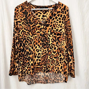 Zara Woman Long Sleeve Leopard Print Pullover Blouse Size Medium Casual Office